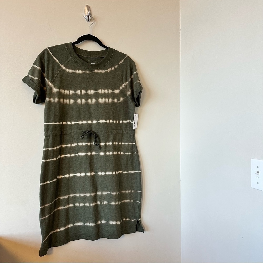 NWT-SONOMA OLIVE GREEN TIE DYE COTTON BLEND SHORT SLEEVE DRESS (Size:Large) - Picture 4 of 8